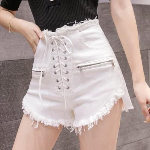Summer denim shorts high waist women bandage lace up jeans female short femme pantalones cortos de mujer