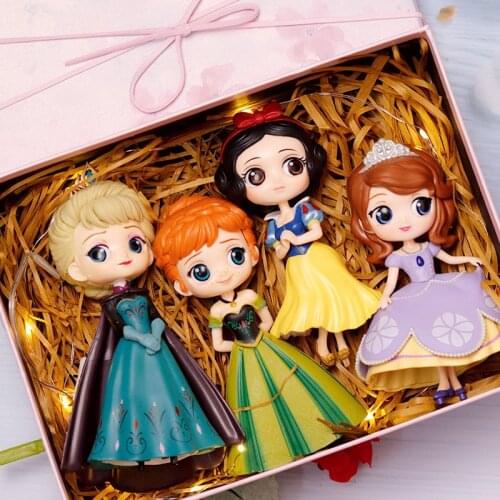 HOT 25 Style Disney Princess Q Posket Princess Snow Elsa & Anna clown PVC Anime Dolls Figures Collectible Model Kid Toys Gift