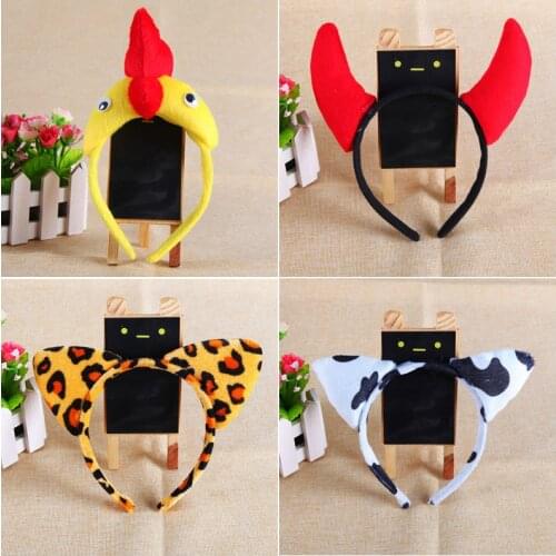 Cute 3D Animal Ear Headband Tiger Cock Rhino Cows Hairbands Hair Accessories Carnival Childrens Party Dress Decor