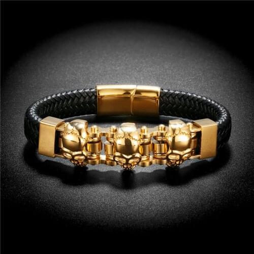 Fashion Trend Personality Stainless Steel Bracelet Punk Style Gold Skull Head Bracelet Domineering Mens Bracelet Jewelry Gifts