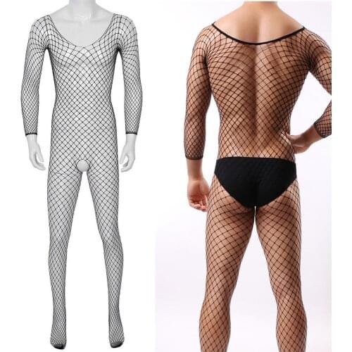 Men See-through Fishnet Seamless Mesh Body Stockings Crotchless Bodystocking Underwear Pantyhose Lingerie Plus Size for Women