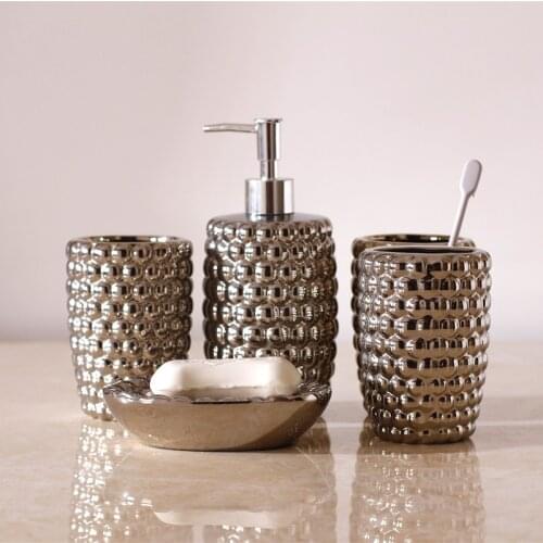 Round Bead-shaped Retro Bathroom Accessories Ceramic Soap Dish Soap Toothbrush Cup Soap Dispenser Set