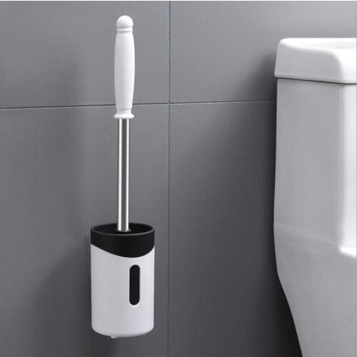 Stainless Steel Long Handle Toilet Brush Corner Cleaning Brush Tools Set Bathroom Wall-mounted Holder with Base WC Accessories