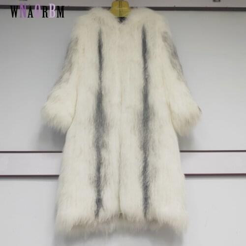 Real fox fur woven coat 1 m long with hat long fur coat thickened warm, light and fashionable womens coat