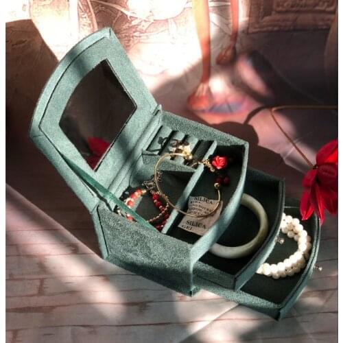 Jewellery Organizer Earring Holder mirror Small Size Jewelry Tray Organizer New 2 Drawers Jewelry Storage Ring Bracelet Gift Box