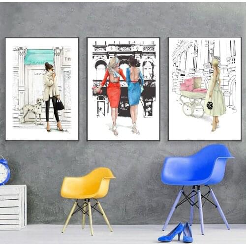 Girls Bedroom Quadro Fashion Character Posters and Prints Fashion Women Wall Art Painting on Canvas Picture Home Decor Frameless