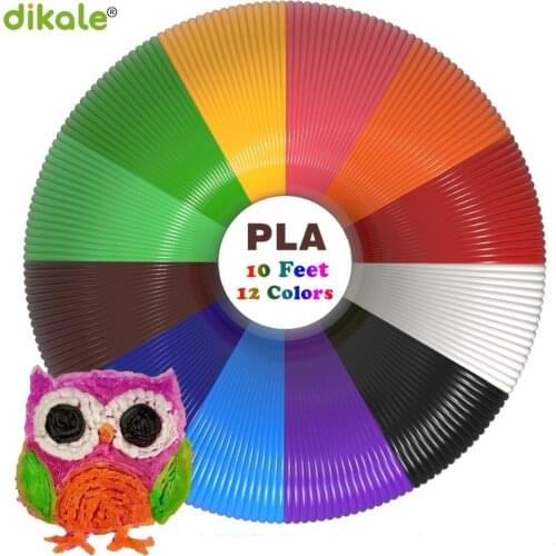 Dikale 3m x 12 color 3D Printing Material 3D Pen Filament PLA 1.75mm Plastic Refill for 3D Impresora Drawing Printer Pen Pecil