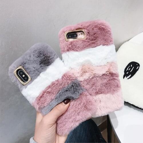 Plush Fur Case For Xiaomi 9T Pro A2 6X 5X A1 A3 Mi 8 Lite Explore 9 SE CC9E CC9 5S Plus 5C 5 Mix 3 2 2S Play Warm Stripe Cover
