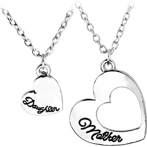 Letter Engraved Mother Daughter Matching Love Heart Pendant Set of Two Mom Girl Necklaces Mothers Day Gift Family Jewelry