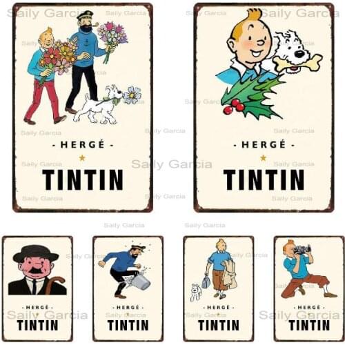 Adventures Of Tintin Metal Sign Cute Cartoon Dog Animals Vintage Style Posters Print On Metal Tin Sign For Kids Room Decoration