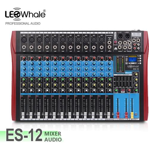 Professional 12 Channel Dj Audio Interface Sound Mixer with MP3 USB Bluetooth-Connection, Stereo Record Mixing Console