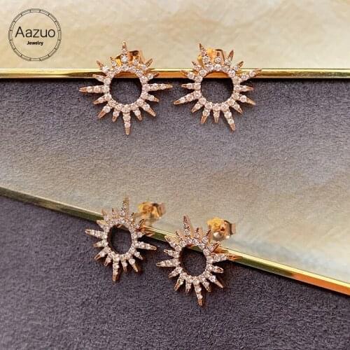 Aazuo 18K Jewelry Rose Gold Real Diamonds Classic Sun Flower Earring Gift For Women Engagement Wedding Party Au750