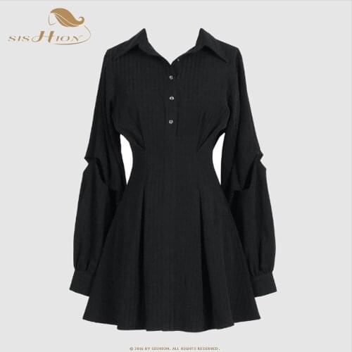 SISHION Long Sleeve Black Shirt Dress VD1684 Punk Hip Hop Harajuku Goth Gothic Sexy Short Women Party Mini Dress vestidos