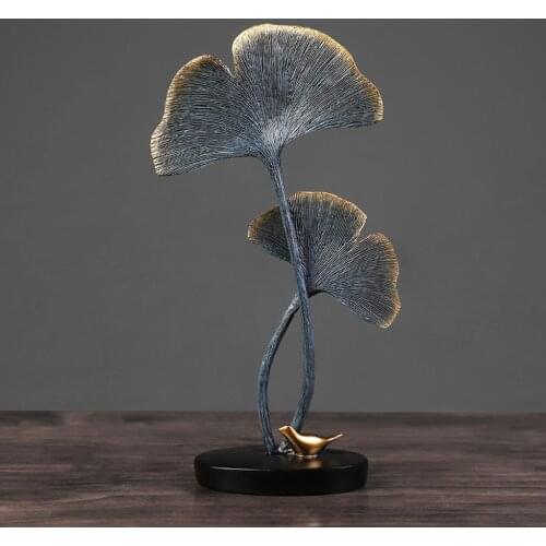 Nordic Ginkgo Leaves Shaped Sculpture Resin Ornament Figurine Statue Photo Props Office Desktop Decoration Adornment