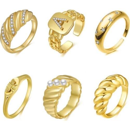 SOHOT Classic Cute Zircon Copper Geometric Flowers Hollow Butterfly Heart Bee Pearl Ring Female Fashion Jewelry Accessories Gift