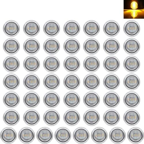 Fuleem 50PCS 12V 3/4 Inch Chrome Stainl Mount Clear Lens Amber Light 3SMD LED Bullet Marker Lights Side Led Marker for Truck