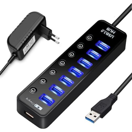 USB Hub 3.0 High Speed 4 / 7 Port USB 3.0 Hub Splitter On/Off Switch with EU/US/AU/UK Power Adapter for MacBook Air Pro Laptop