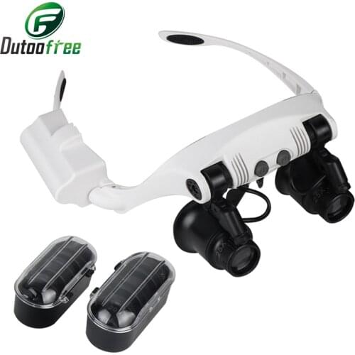 Magnifying Glass 10x Lens Led Glasses Illuminated Magnifier 10x 15x Magnifying Glass With Light Repair Tools With 8 Lens 20x 25x