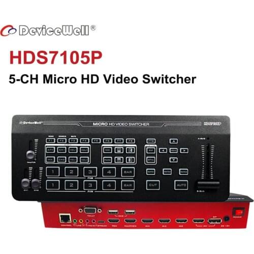 DeviceWell HDS7105P 5-CH Micro HD Video Switcher Control Panel 4*HDMI-compatible 1*DP Switcher for New Media Live Broadcasts