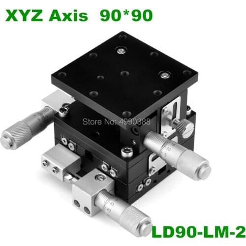 XYZ 3 Axis 90mm Linear Stage Trimming Platform Bearing Tuning Sliding Table 90*90mm XYZ90-LM double cross rail LD90-LM-2