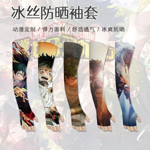 Japan Anime Hero Academy Glove Cartoon Deku Ice Silk Cuff Summer Sun Protection Sleeve Cosplay Oversleeve Arm Guard