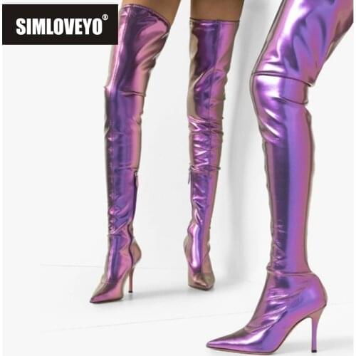 SIMLOVEYO Plus Big Size 33-45 Black Purple Sexy Zip 12 CM High Heel Sexy Over The Knee Thigh High Autumn Winter Women Boot A4504