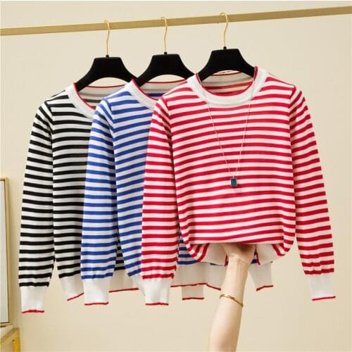 GGRIGHT Women Sweater 2021 New Fashion Striped O-Neck Autumn Winter Pullover Loose Knitted Sweaters Long Sleeve Casual Chic
