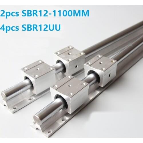 2pcs SBR12 1100MM support linear guide rail + 4pcs SBR12UU linear bearing slide blocks CNC router parts