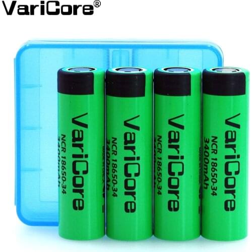 4pcs/lot VariCore Original New 18650 3400mAh lithium Rechargeable battery NCR18650-34 for Flashlight batteries+Storage box