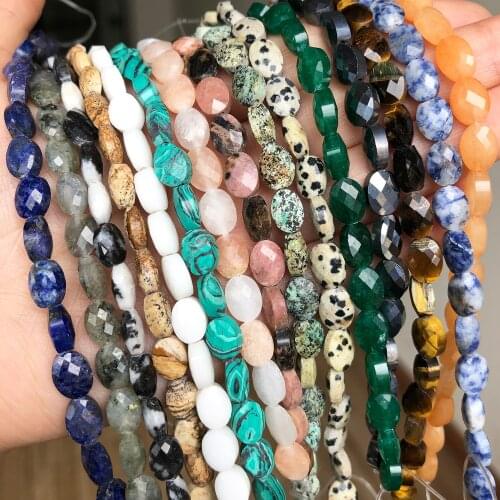 6*9mm Oval Jaspers Malachite Tiger Eye Lapis Lazuli Titanium Beads Natural Faceted Loose Beads for DIY Jewelry Making Bracelet