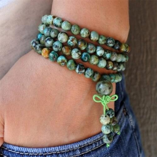 6mm African Turquoise 108 Beads Handmade Tassel Necklace Bracelet Japa Classic Retro Chakra Yoga Wristband Spirituality