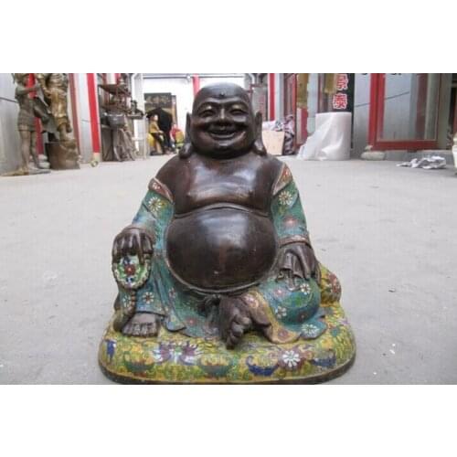Fast shipping USPS to USA S0592 China Folk 100% Bronze handwork cloisonne laughter aFINEat Maitreya Buddha Statue
