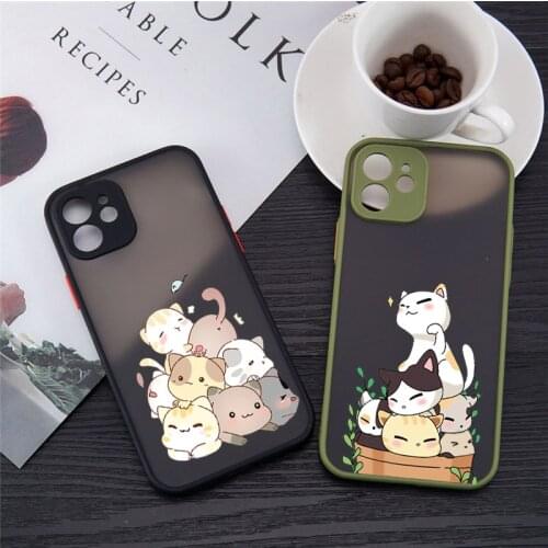 Kawaii Animal Cat Pattern Phone Case For iPhone 12 Pro MAX 11 XS X XR SE20 7 8 6 Plus Cute Cartoon Clear Hard Matte Cover Fundas