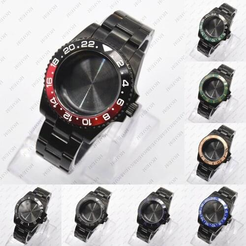 NEITON 40mm Black PVD Case Sapphire Glass Black Fit ETA2836 NH35/36 Mingzhu DG2813/5833 Miyota 8215/8205 Back Transparent Glass