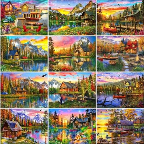 Evershine 5D DIY Diamond Painting House Rhinestone Picture Diamond Embroidery Lake Landscape Cross Stitch Nature Home Decoration