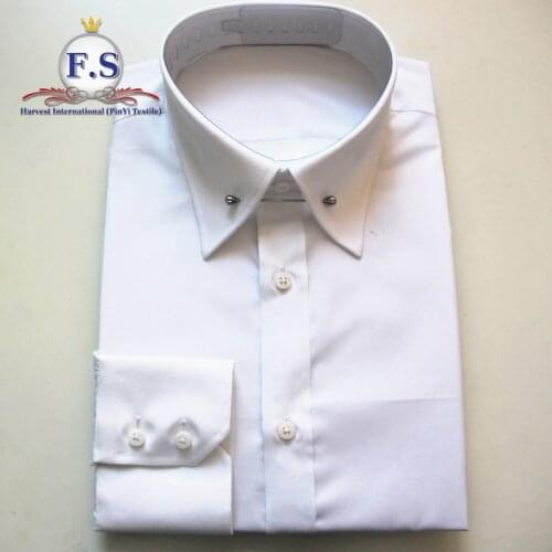Tailored 100s 2ply easy care popline men dress shirt with white Pin Collar