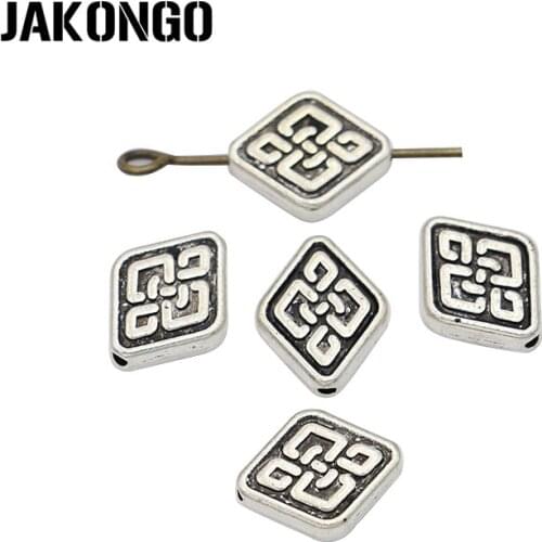 JAKONGO Antique Silver Plated Chinese knot Spacer Beads Vintage Loose Beads for Jewelry Making Bracelet DIY Handmade Craft 25pcs