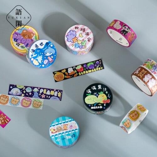 Kawaii Washi Paper Masking Tape Cartoon Animal Cat Bear Fruit Food Adhesive Label Sticker For Scrapbooking Planner Diary Album