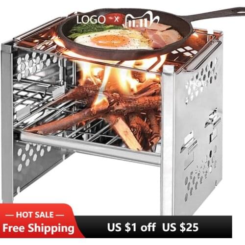 Camping Stove Wood Burning BBQ Grill Stoves Potable Folding Stainless Steel Backpacking Stove for Backpacking Hiking Camp Cook