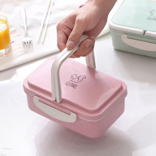 2 Layer Grid Microwave Lunch Box For Kid Adult Wheat Straw Food Storage Container School Office Portable Snack Fruit Bento Box 3