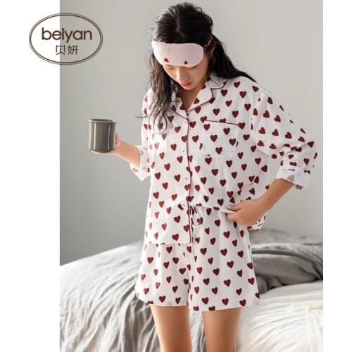 Summer Womens Pure Cotton Pajamas Fashion Lapel Short Sleeve Homewear Thin Females Suit