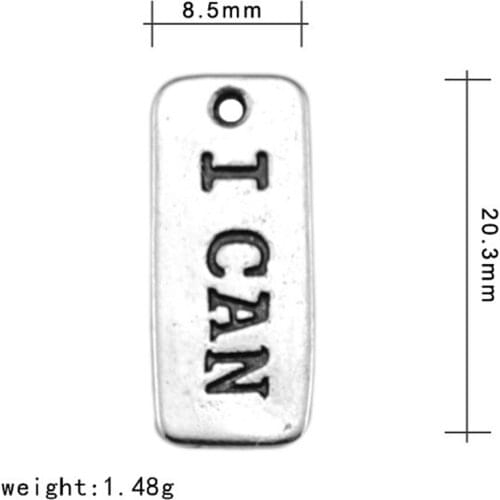 Metal Antique Silver Plated Letter I Can On Rectangle Charm Jewelry charms for jewelry making