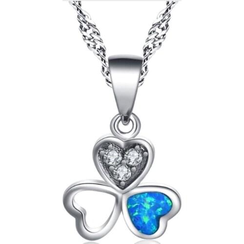 Fashion Clover Heart Blue Opals Chain Necklaces Korean Luxury Love Crystal Pendant Necklace Women Boho Jewelry Christmas Gift