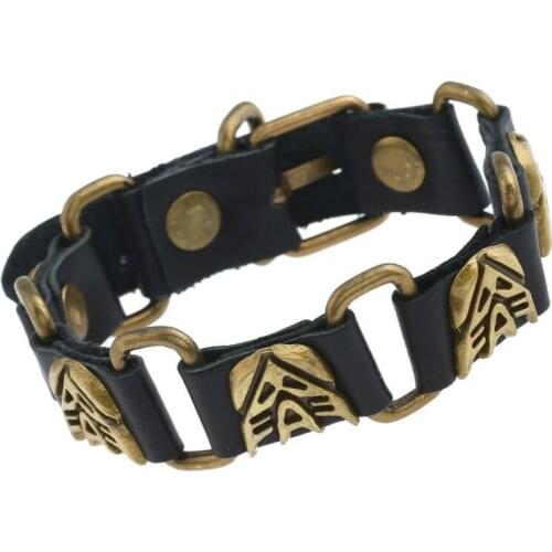 Fashion Retro Vintage Bronze Charm Bracelet Cuff Wrap Bangle Alloy Beads Black Brown Leather Wristbands Unisex Rock Punk Jewelry