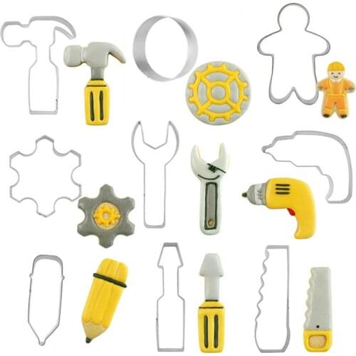 Hammer Wrench Saw Screwdriver Cookie Cutter Stainless Steel Biscuit Knife Baking Fruit Kitchen Mold Embossing Printing