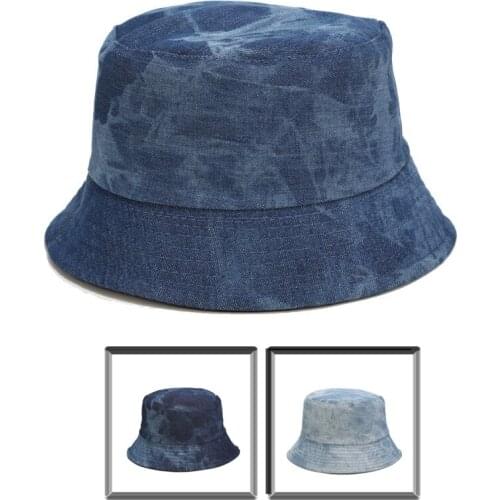 Men Casual Denim Tie-Dyed Fisherman Hat Unisex Double Sided Wear Bucket Hat Women Outdoor Foldable Sun Hat Couple Trucker Cap