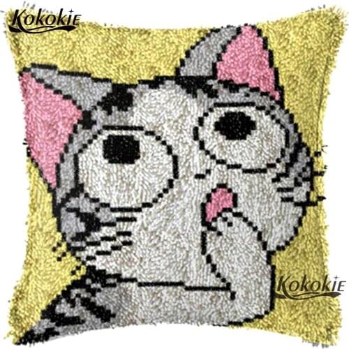 Latch hook rug embroider needlework kits Crocheting Kit Rug Yarn diy Unfinished Embroidery Pillowcase cross stitch cushions cats
