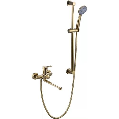 Newest Gold Brass Bathroom shower faucet set golden Cold hot water Complete shower faucet Rotatable Spout with slide bar