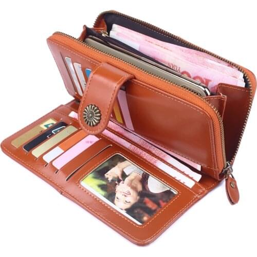 New Women Wallet Female Purse Women Leather Wallet Long Trifold Card Holder Money Clutch Wristlet Multifunction Zipper Purse