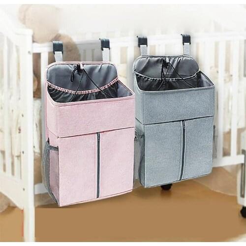 Baby Crib Hanging Storage Bag Diaper Nappy Bed Organizer Large Capacity Flax Bedside Hanging Storage Pocket for Baby Supplies